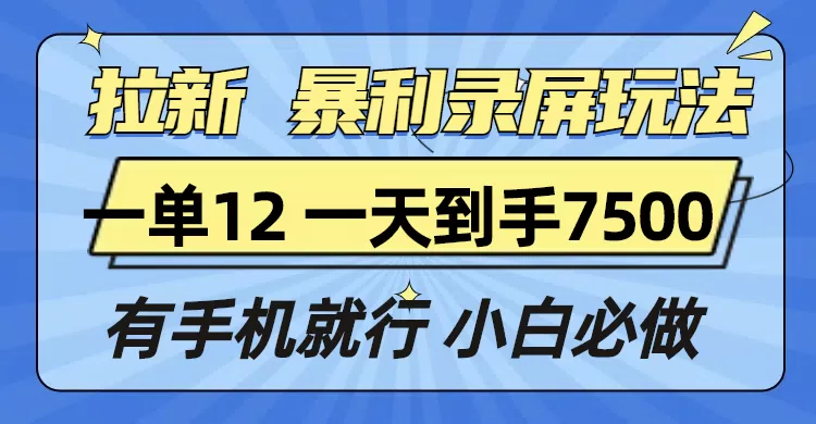 拉新暴利录屏玩法，一单12块，一天到手7500，有手机就行-颜夕资源网-第18张图片