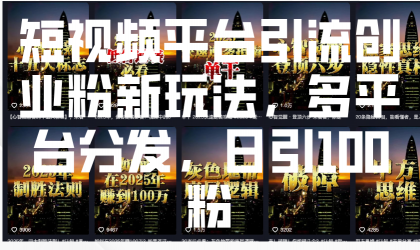短视频平台引流创业粉新玩法，多平台分发，日引100粉-颜夕资源网-第18张图片